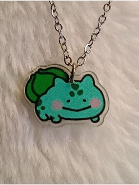 Cute Bulbasaur Charm Stainless Steel Necklace - Teal & Green